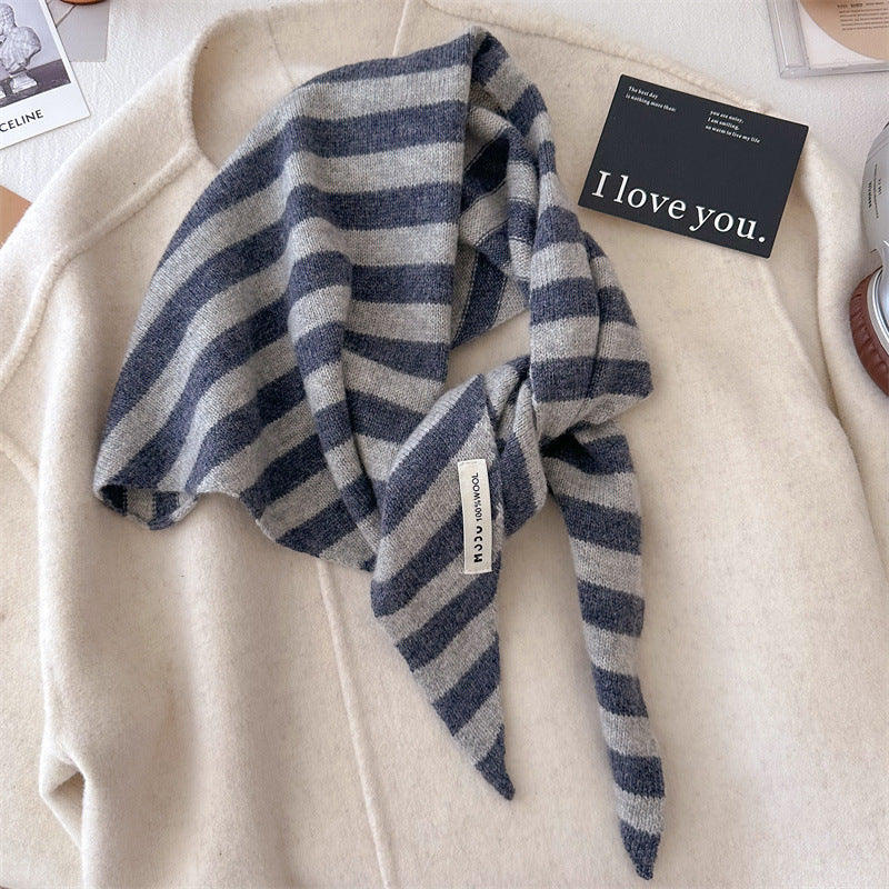 Womens Solid-Color Wool Knit Triangle Scarf Shawl For FallWinter
