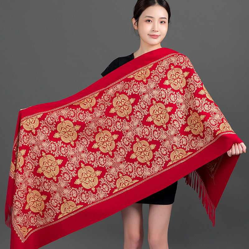 Crown-embroidered Scarf A Versatile Winter And Springfall Accessory In Korean Style