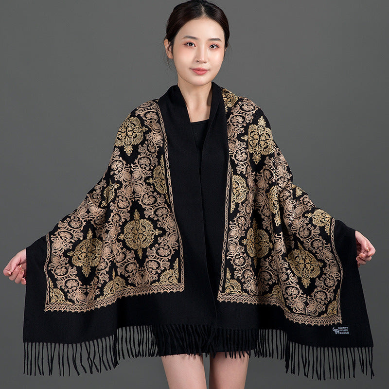 Ethnic-style Faux Cashmere Embroidered Shawl Scarf
