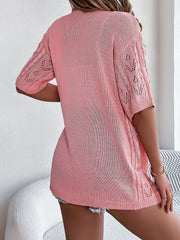 Women S Hollow Out Short Sleeve Knit Cardigan Vacation Cover-Up