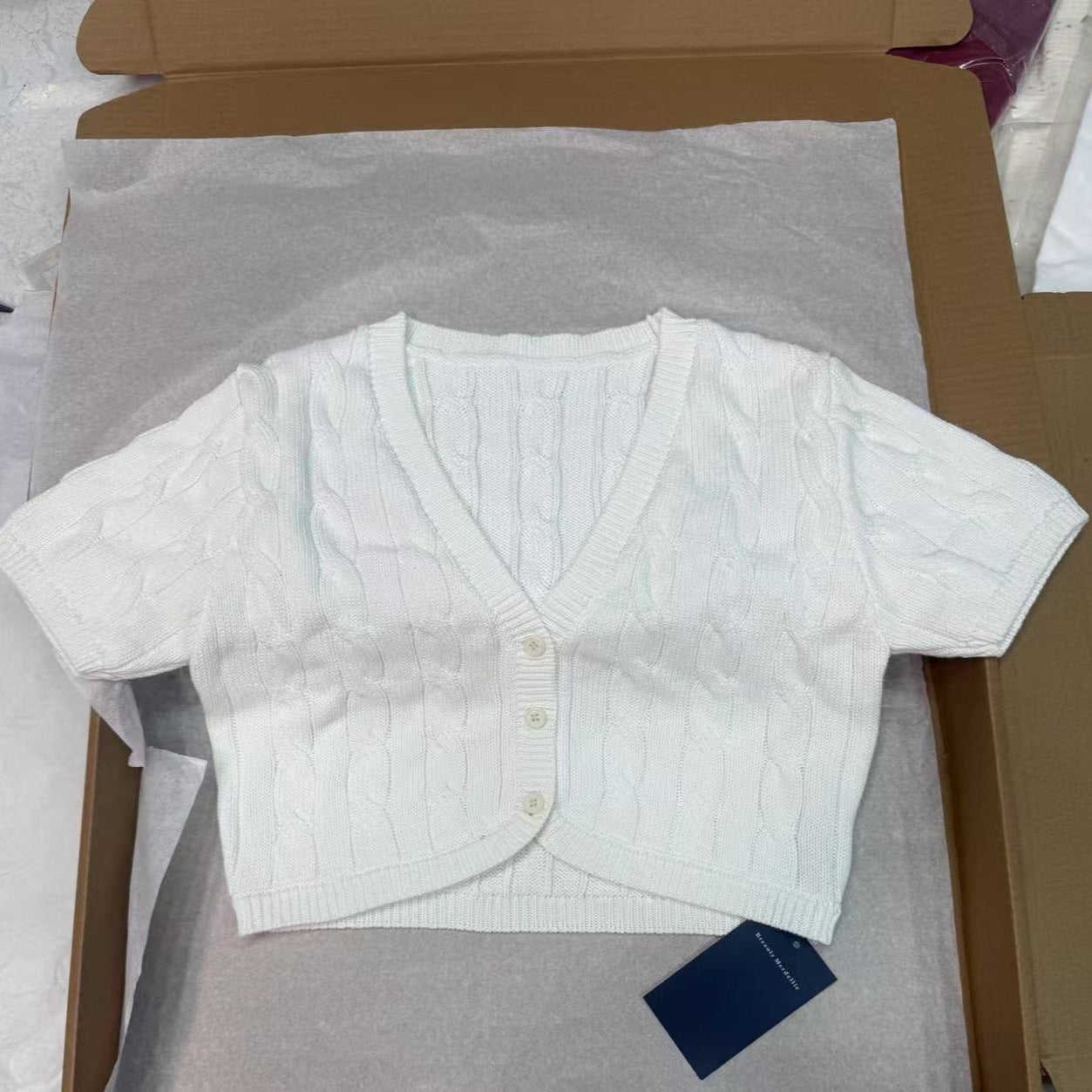 Womens Knitted Short-sleeve Cardigan Top