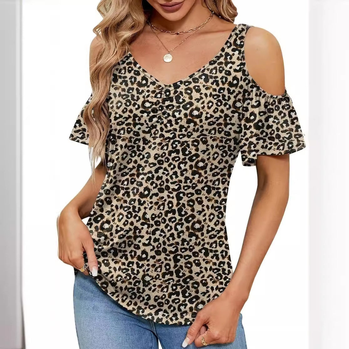 Women's Off-shoulder Printed Short-sleeve Loose Top