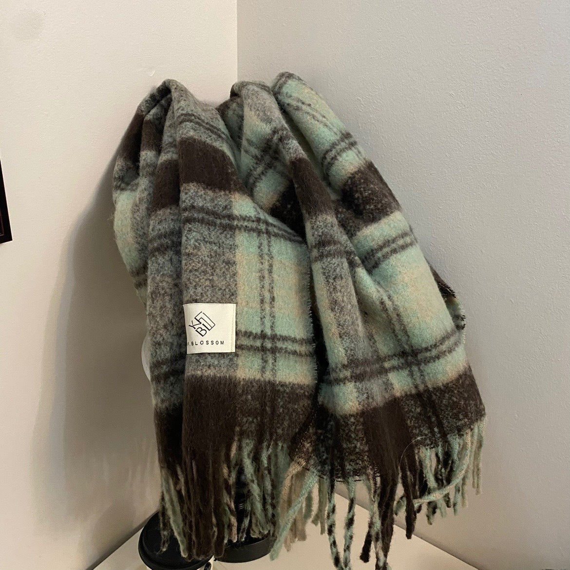 Rainbow-grid Womens Mohair Thermal Snood Long Style